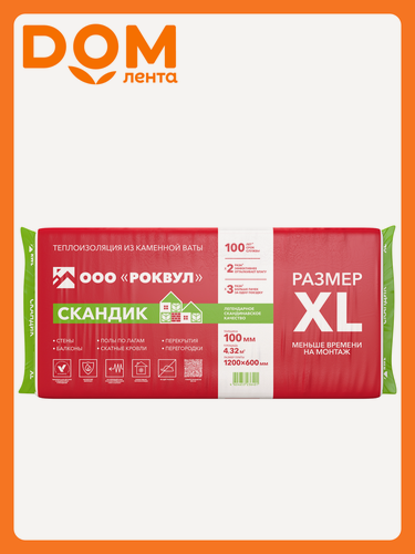 Изображение товара Утеплитель ROCKWOOL Лайт Баттс Скандик, 1200x600x100 мм 4,32 м²