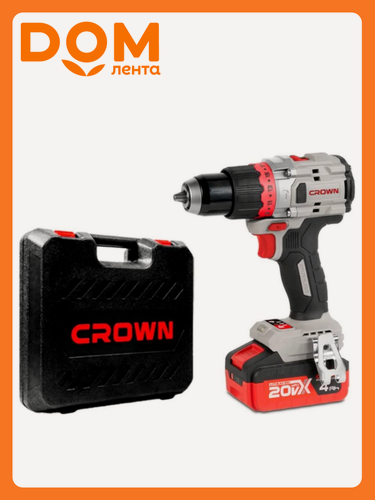 Изображение товара Дрель-шуруповерт ударная аккумуляторная CROWN CT21127HMX-4 BMC 20В с 2 АКБ И ЗУ