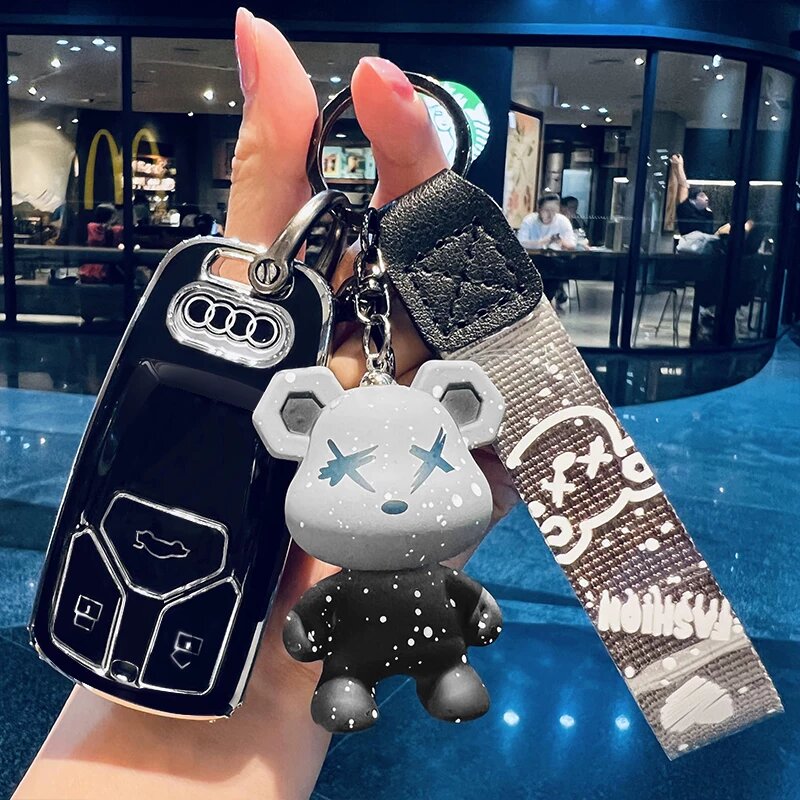 Ключевой браслет Audi A6L в черном цвете с серым хамелеоновым медвежьим крючком для автомобильных ключей