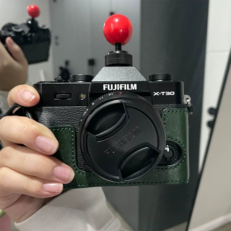 Сумка для камеры Fuji XT30/T30II/T20 из винтажно-зеленой натуральной гладкой кожи для зеркальных камер