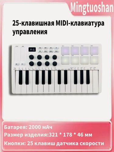 Изображение товара MIDI клавиатура M VAVE 25 клавиш 8 пэдов с RGB подсветкой чувствительность к нажатию мини для музыки