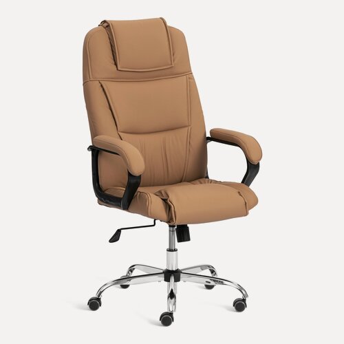 Изображение товара Кресло офисное компьютерное TetChair светло-серое, с подлокотниками, искусственная кожа