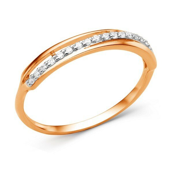 Кольцо тонкое, широкое JEWELIN, красное золото, 585 проба, фианит