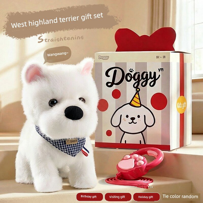 Электрическая плюшевая собачка West Highland Puppy с аккумуляторной зарядкой и съемным чехлом, подарок для девочек 3-6