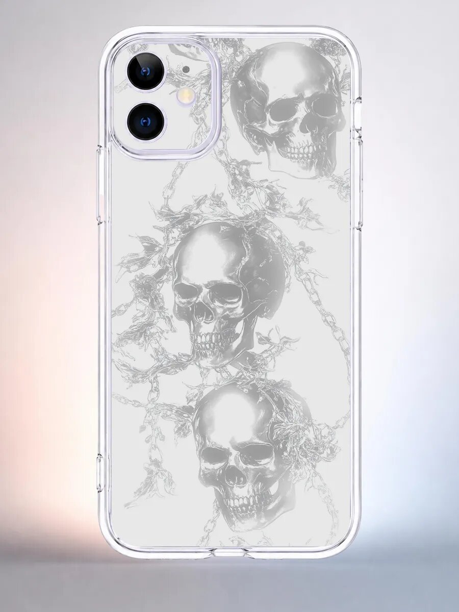 Чехол iPhone 11 хром-черепа силиконовый прозрачный