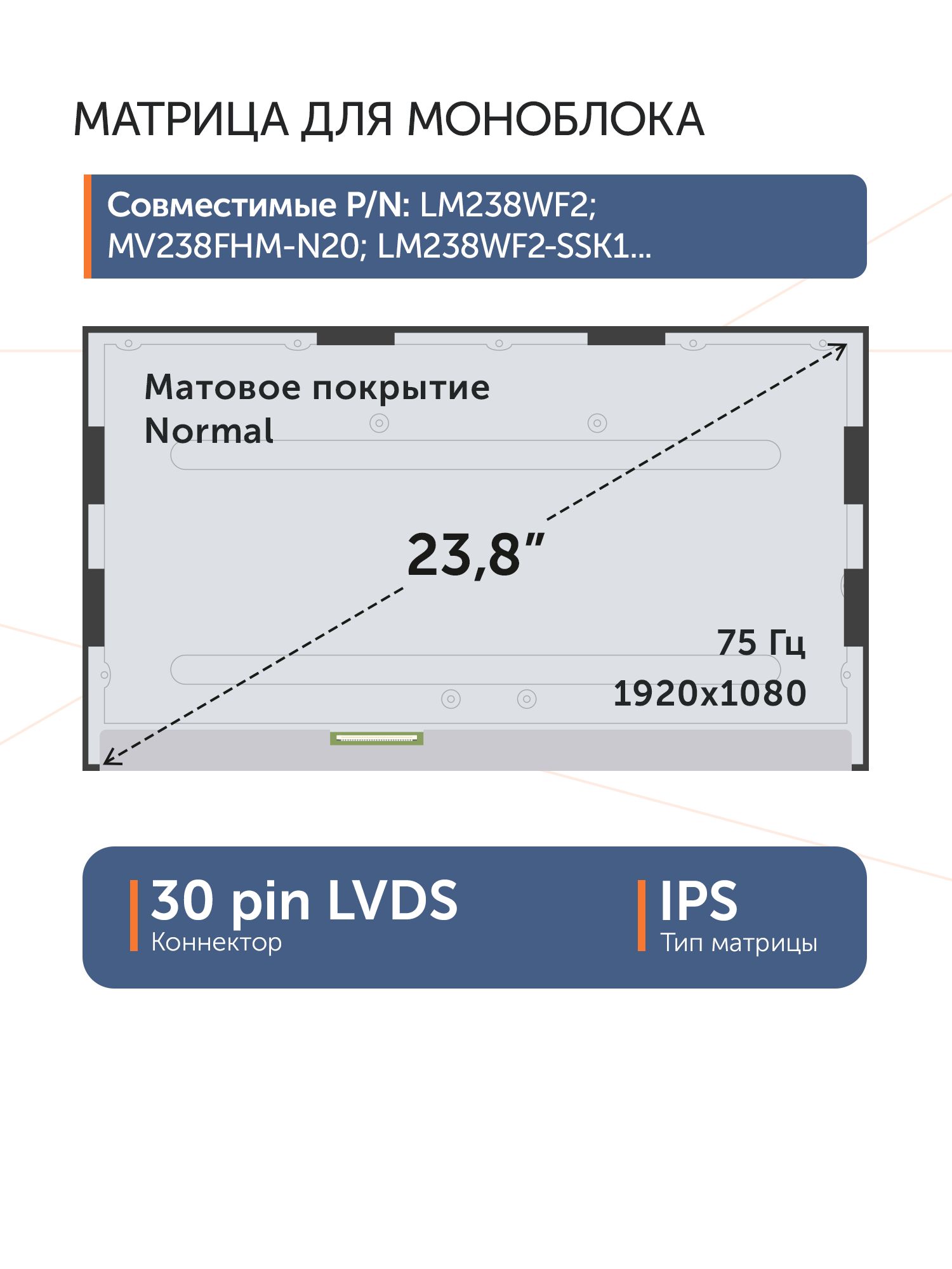Матрица 23.8" M238HCA-LCB Rev. C6, 30 pin, 1920x1080, IPS, матовая, без креплений