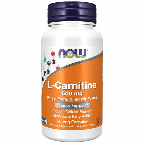 фото Now l carnitine 500mg, л карнитин, 60 раст капсул, спортивное питание, жиросжигатель для похудения, для выносливости