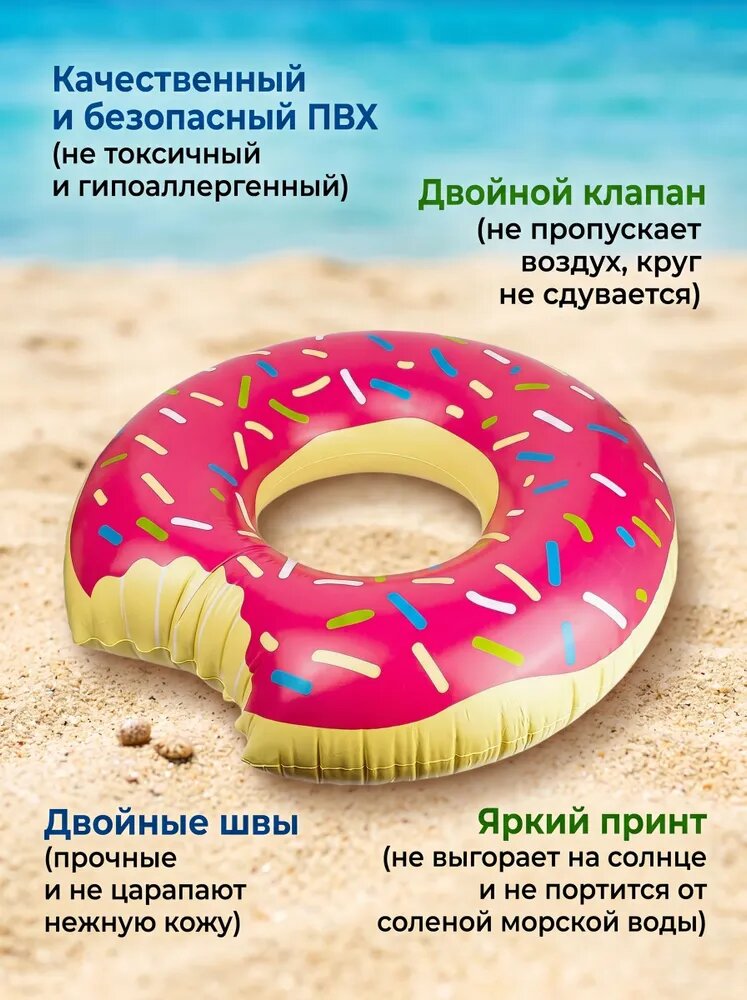 Надувной круг для плавания Пончик, 90 см/ Аксессуары для пляжа