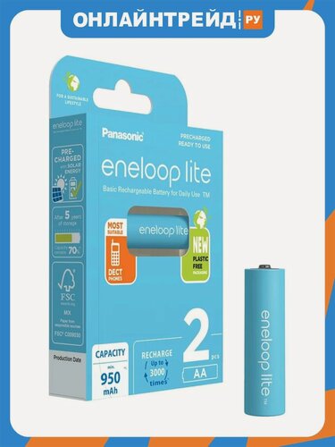Изображение товара Аккумулятор Eneloop Panasonic Lite LR6 AA 950 mAh (уп 2 шт)