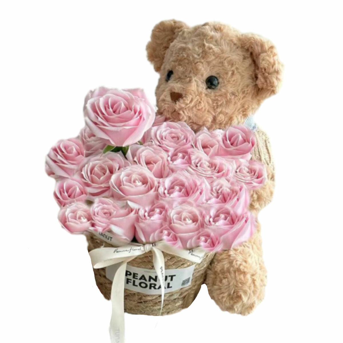 Плюшевая игрушка унисекс XIONGJUN Медвежонок с цветами, 33 Pink Litchi 50cm Teddy Bear, 50 см