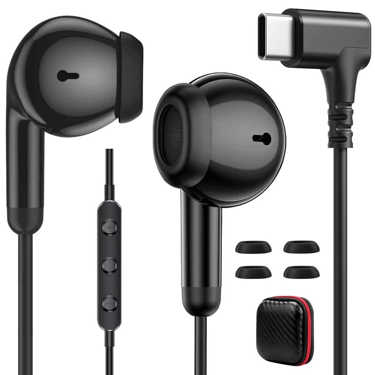 Проводные наушники HiFi USB C с шумоподавлением для iPhone L-Shaped Plug Black