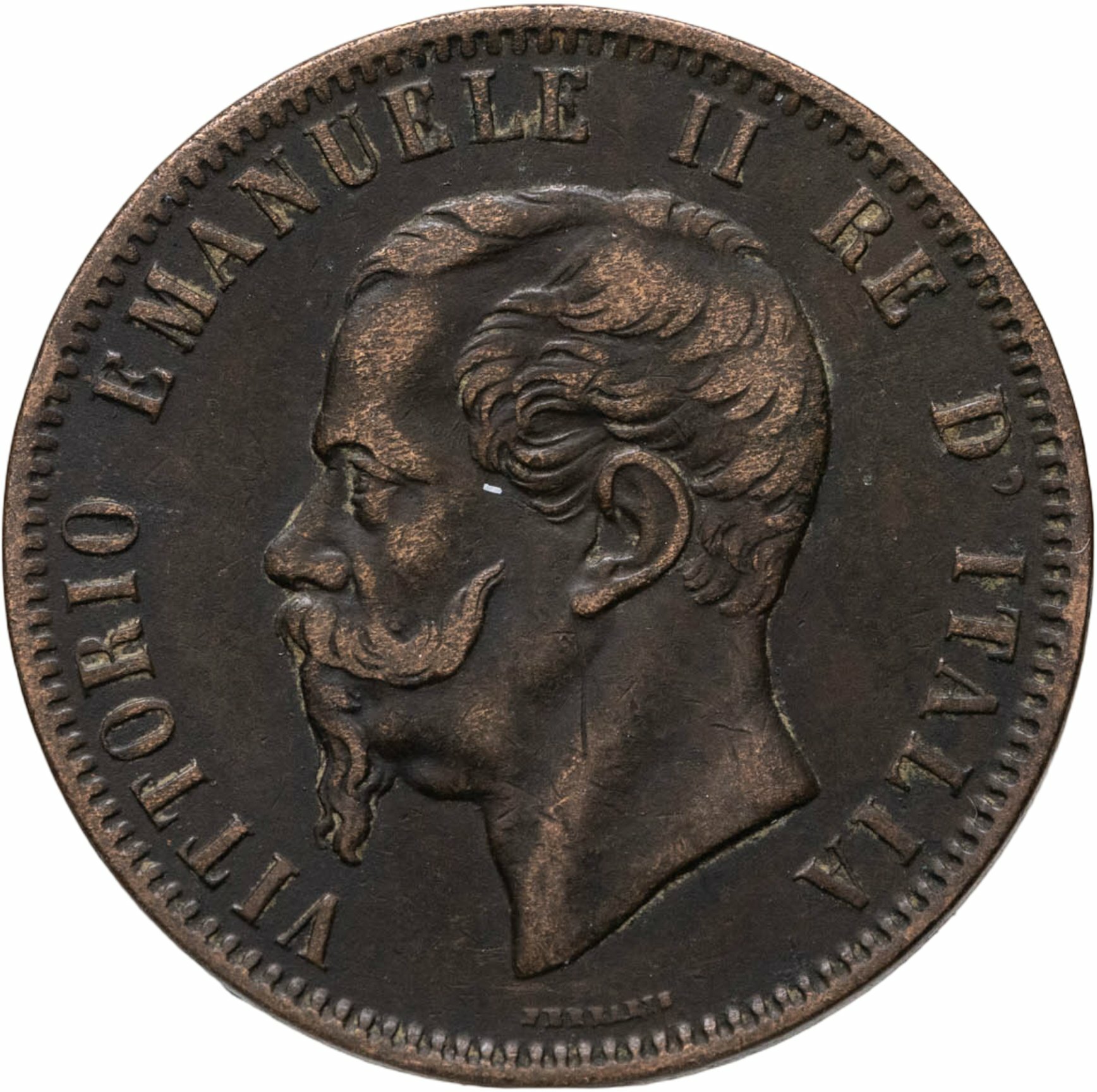 Италия 10 чентезимо centesimi 1866, знак монетного двора: "N" - Неаполь, Медь, в сохранности VF-XF