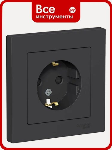 Изображение товара Розетка Systeme Electric AtlasDesign Карбон с/з со шторками, 16А, в сборе