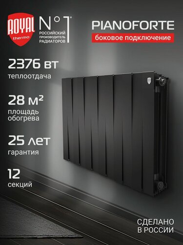 Изображение товара Радиатор отопления биметаллический Royal Thermo PianoForte 500 Чёрный - 12 секц, боковое подключение