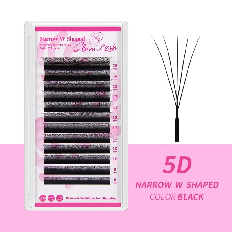 GLAMLASH В-образные узкие 3D/4D/5D W ресницы D, 8-15mm, Narrow 5D W Lash