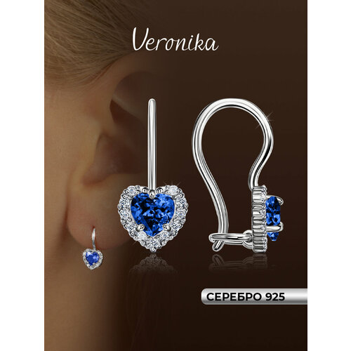 фото Серьги veronika, серебро, 925 проба, родирование, фианит, , синий/серебристый