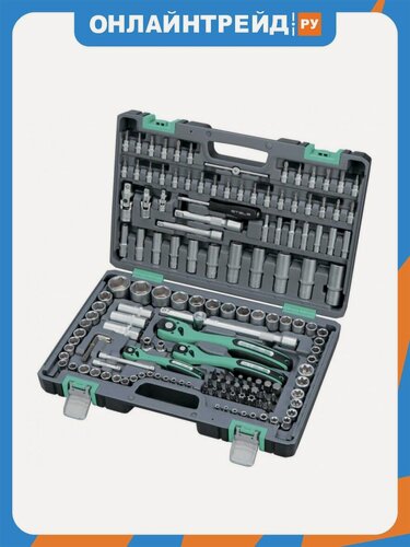 Изображение товара Набор инструментов Stels Equipment STELS 14114, 1/4", 3/8", 1/2", Cr-V, S2, усиленный кейс, 151 предметов