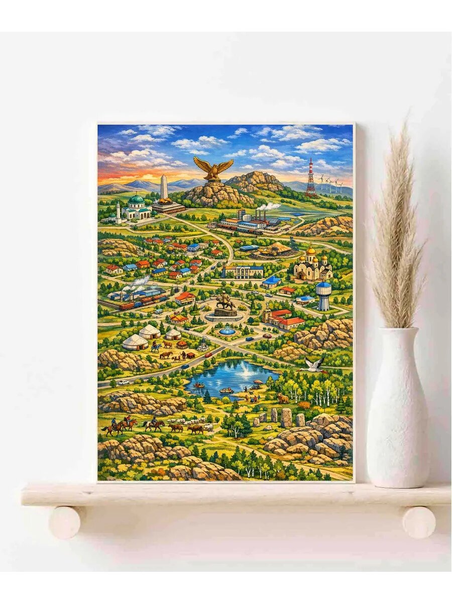 Ерейментау, Казахстан, Fantasy Map, Карта, Плакат 30x42см