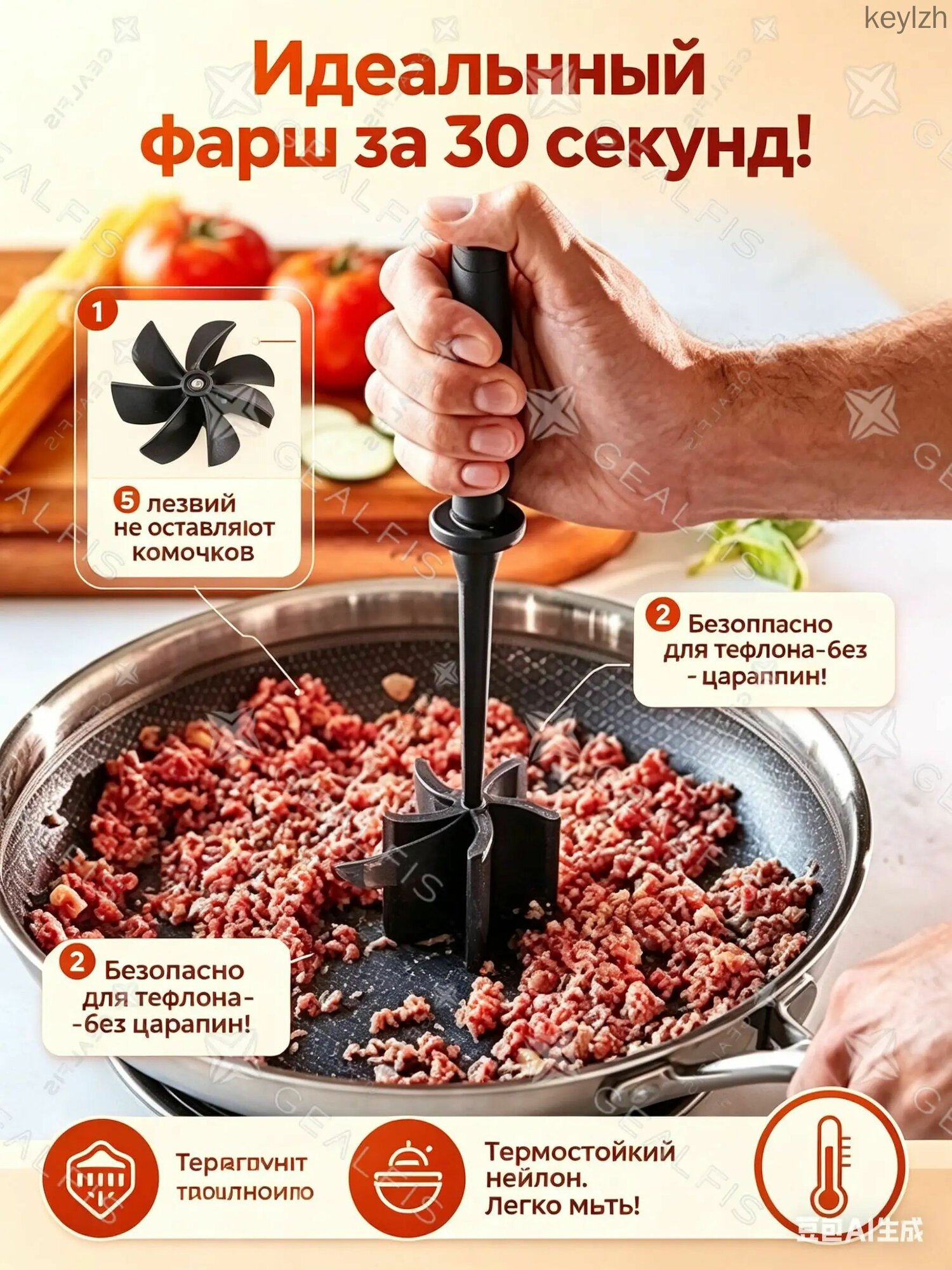 Измельчитель для фарша, толкушка для мяса-ЧЕРНАЯ-ЛОПАТКА, кухонный гаджет для перемешивания и жарки