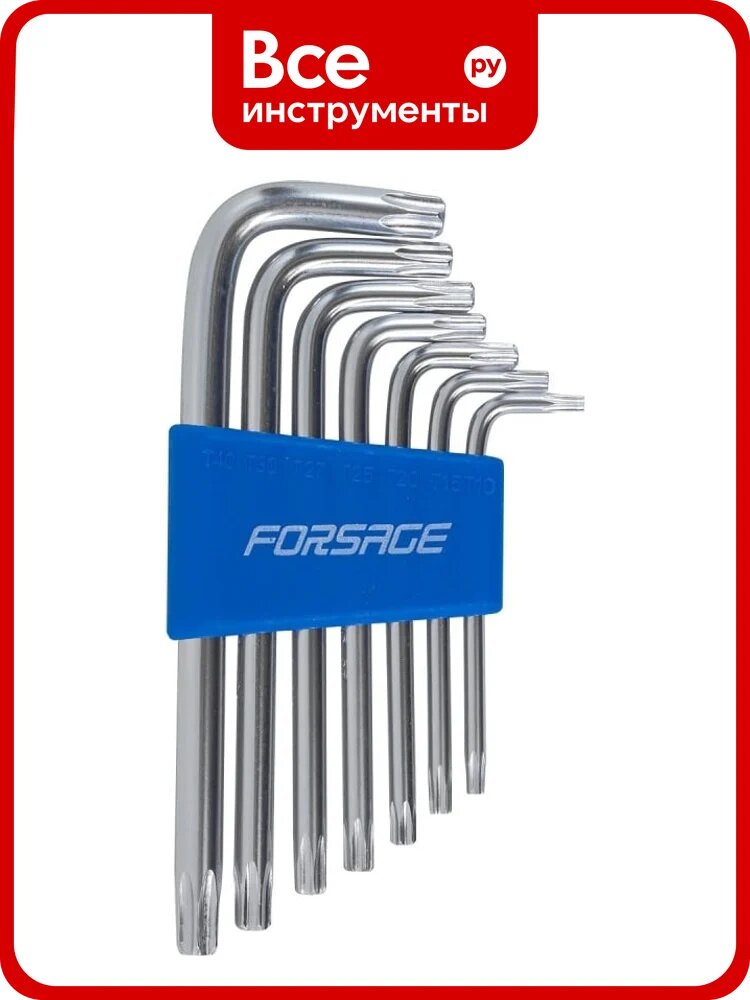 Набор ключей Forsage Г-образных TORX 7 пр, Т10, Т15, Т20, Т25, Т27, работ с резьбовыми