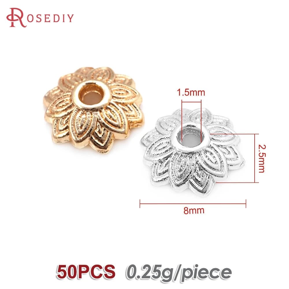 Капсулы для бусин "Звезда" Rosediy, 8 мм, 50 шт, серебряный цвет
