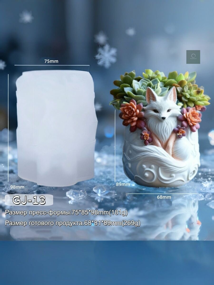 Силиконовая форма 3D лиса для гипсового стаканчика и аромасвечей