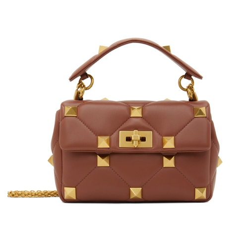 фото Сумка кросс-боди valentino medium roman stud shoulder bag, фактура гладкая, burgundee