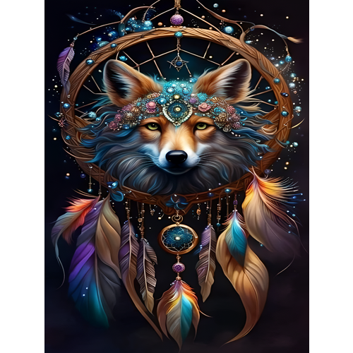 фото Алмазная мозаика на подрамнике 40x50 см. boomboomshop. "ловец снов с лисой" boomboom shop