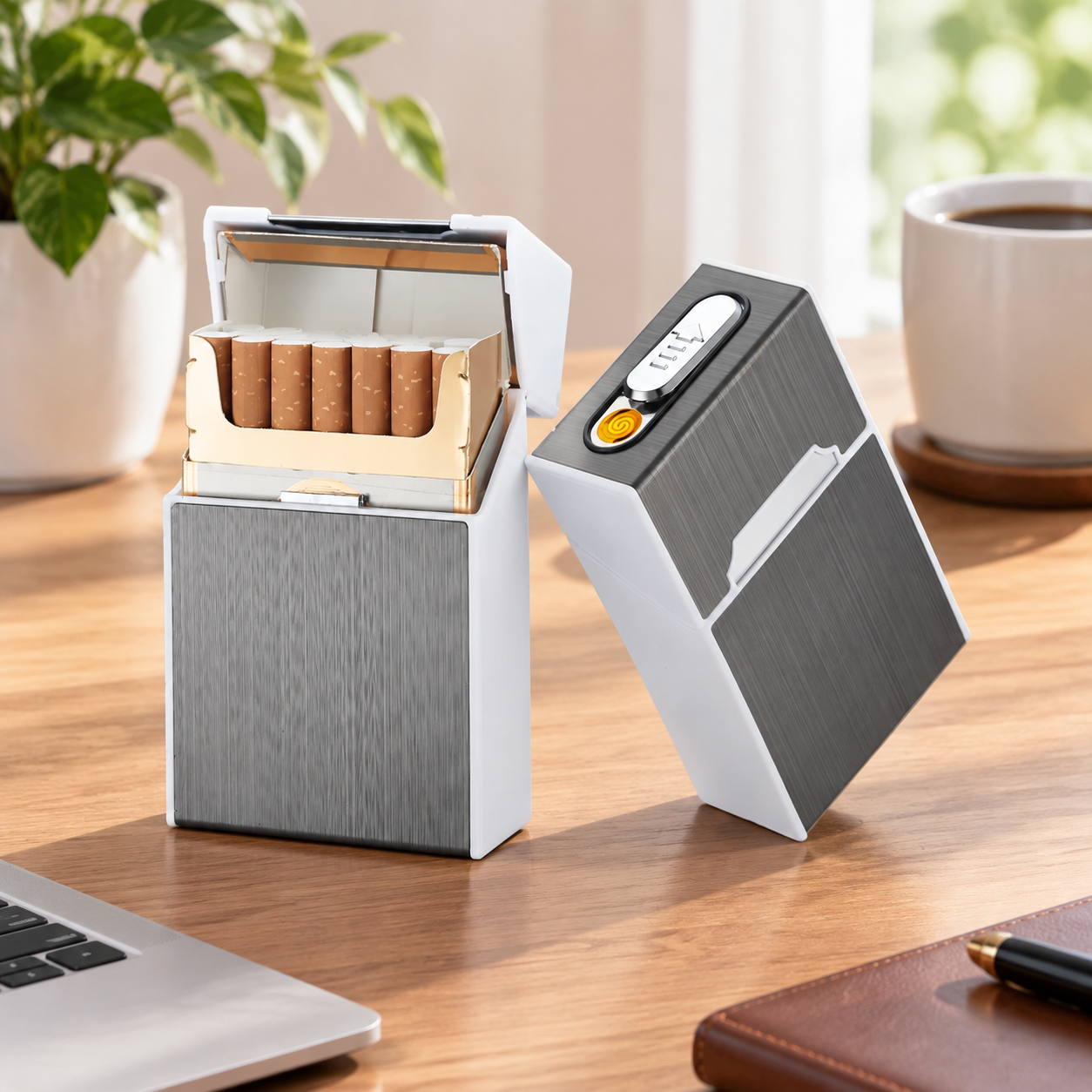 Портсигар металлический с USB зажигалкой, на магните, цвет серебро, 10х6х3 см, FatCat (Цвет товара: серебристый; Объем: 0.18 л)