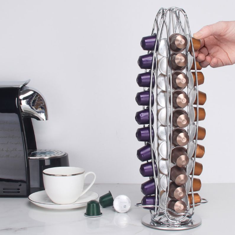 Горизонтальная держатель-стойка для капсул Nespresso, универсальная стильная подставка органайзер для хранения кофейных капсул, вместимость до 40шт, серебристый