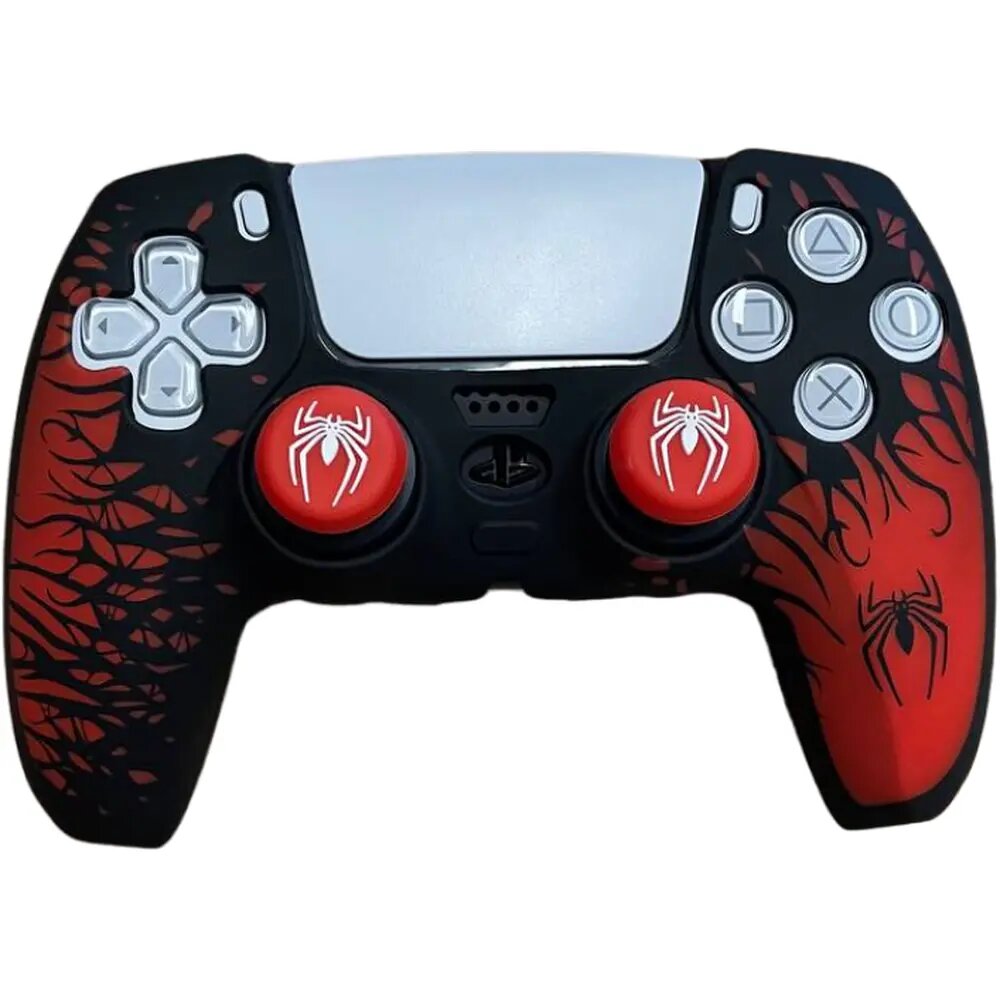 Силиконовый чехол для геймпада Sony DualSense Spider-Man (Чёрно-красный) + 2 накладки на стики Чёрный