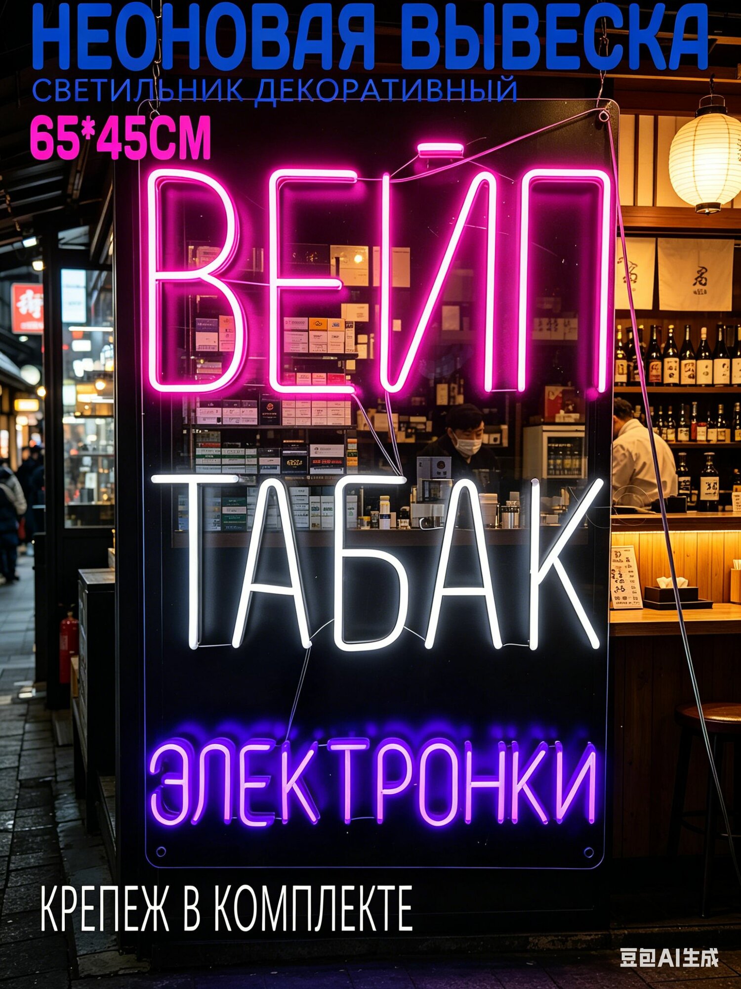 Неоновый светильникнастенная неоновая лампа "Вейп Табак Электронки" 65х45CM