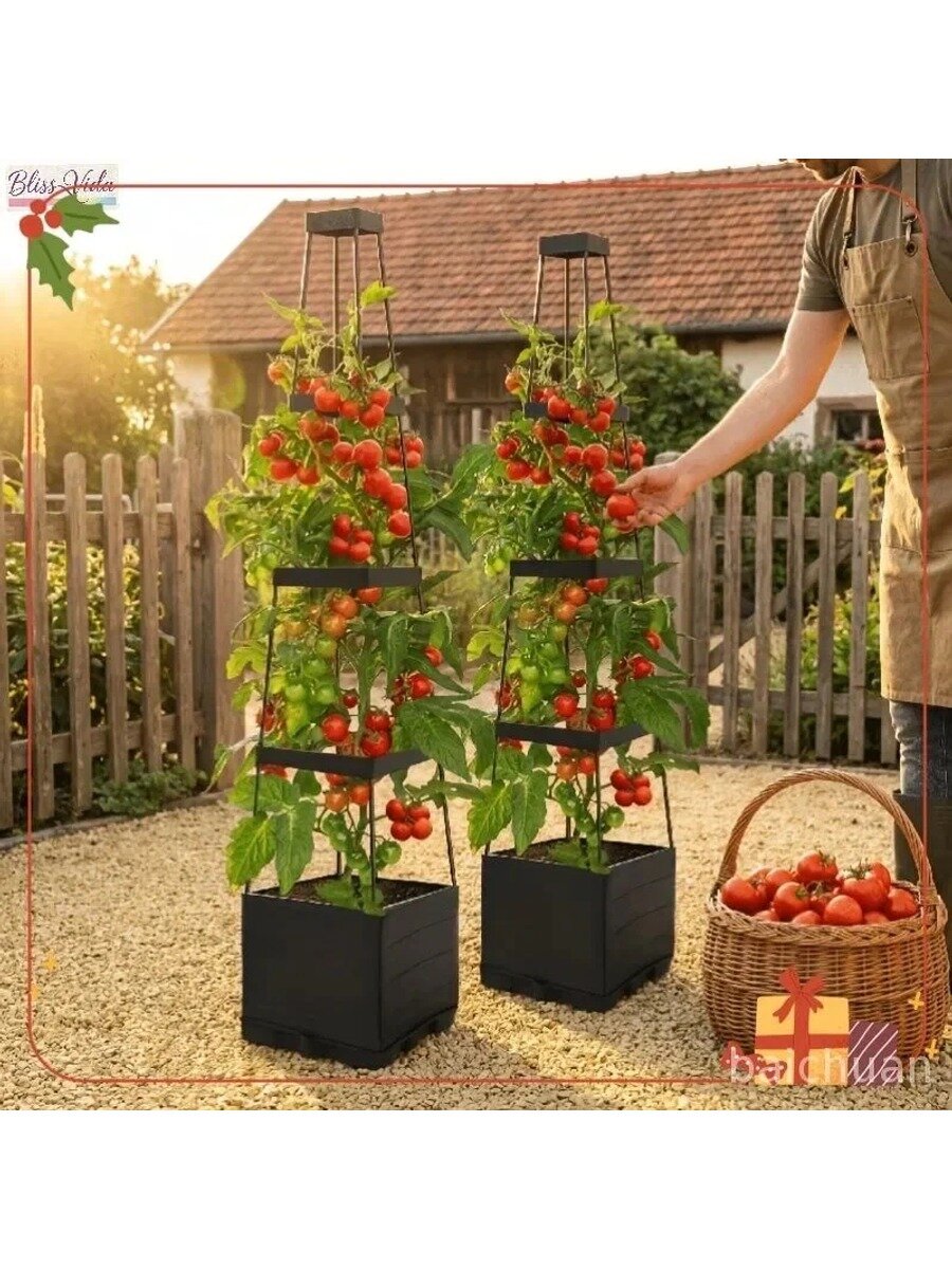 Каскад для цветов 10 л, высота 114 см, 1 шт, черно-белый, прямоугольный, напольный