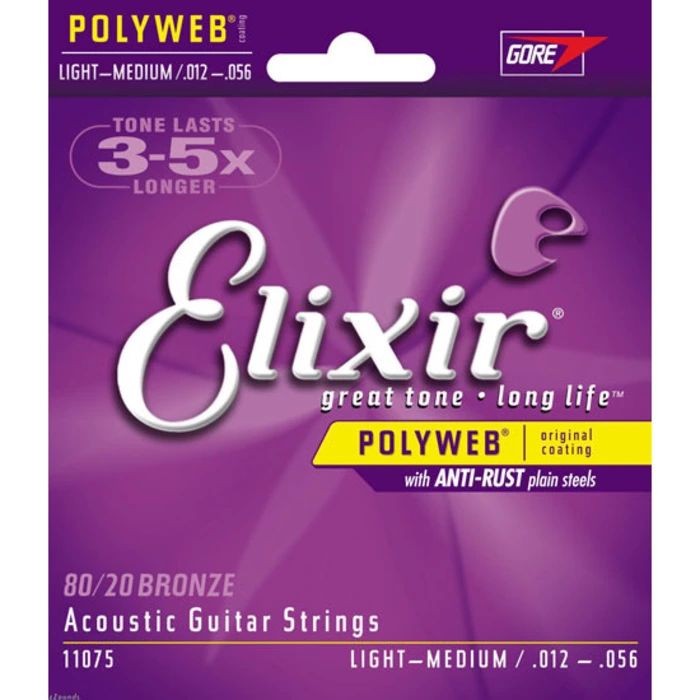 Elixir 11075 PolyWeb Комплект струн для 6-струнной акустической гитары 12-56
