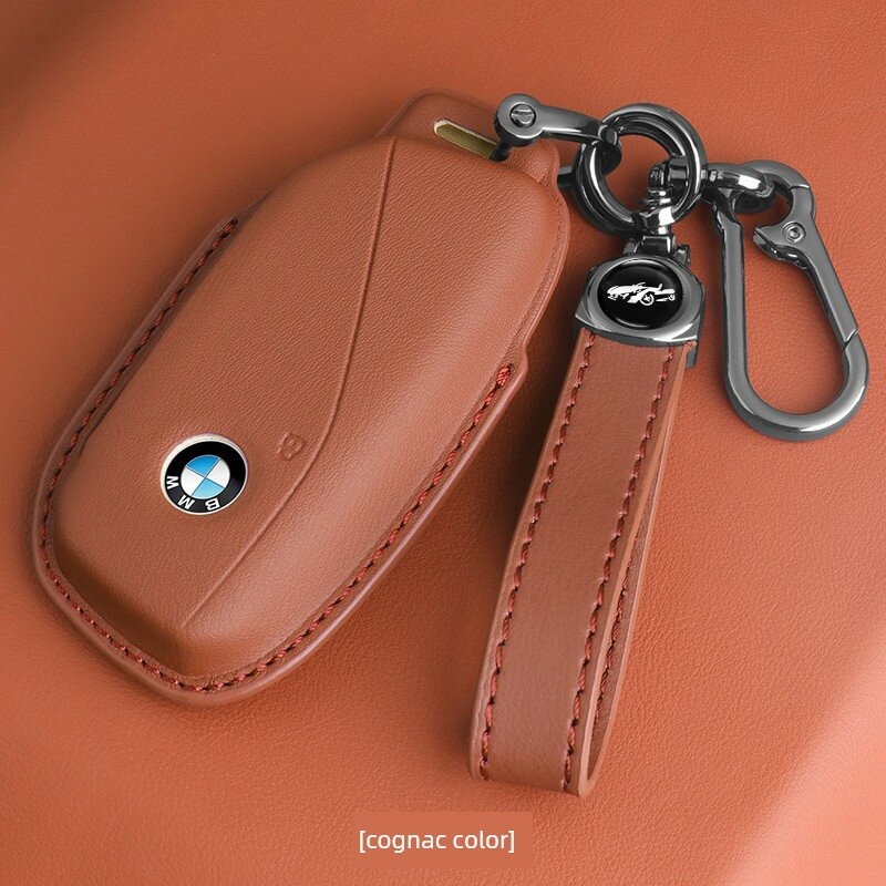 Кожаный чехол для ключа BMW G-серии, цвет коньяк, с шнурковым замком BMW Logo, нубук для 530li, 325, X3, X1, X5, i3, 7