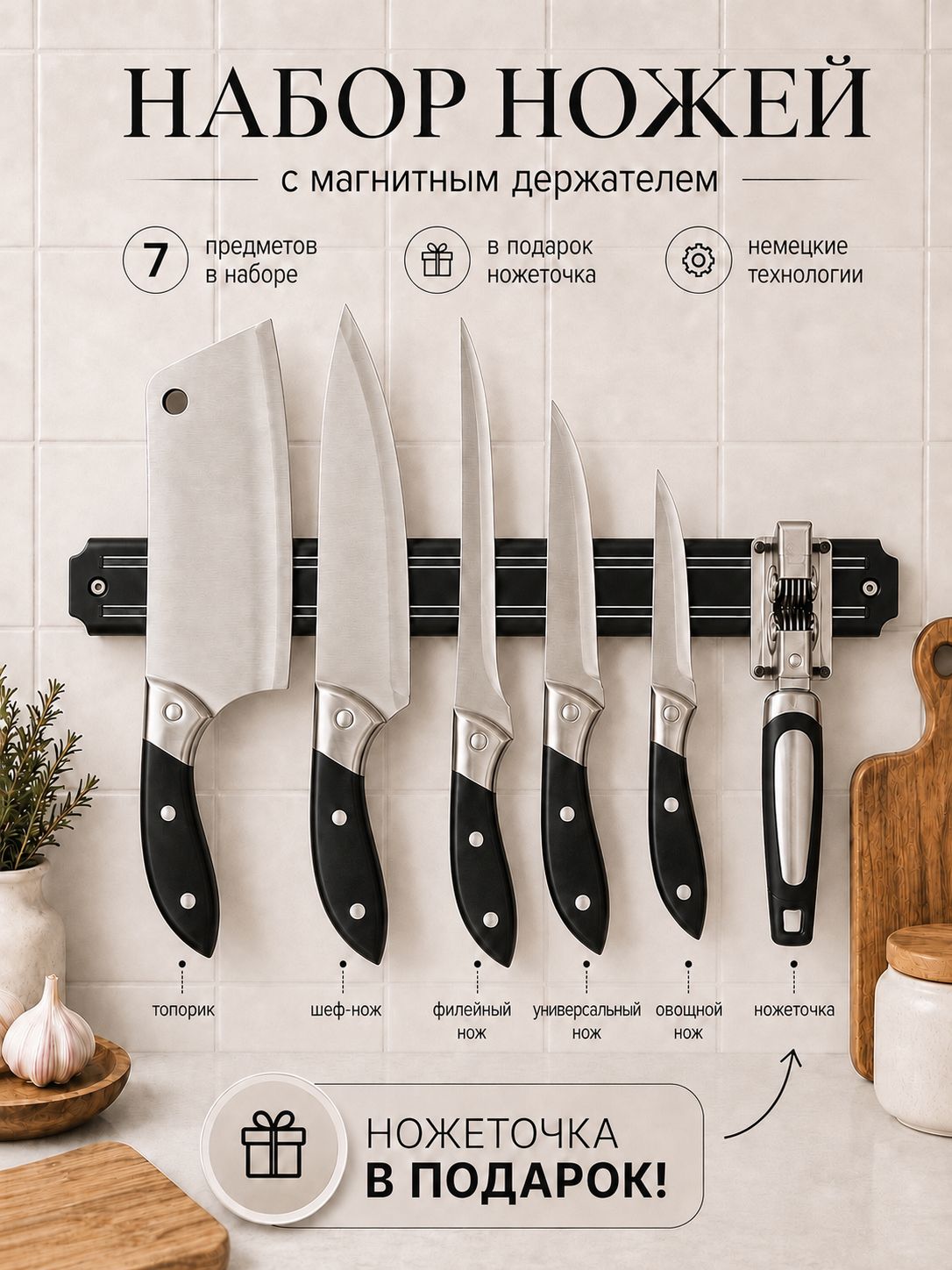 Набор ножей кухонных из 7 предметов — скидка по промокоду Яндекс Маркет