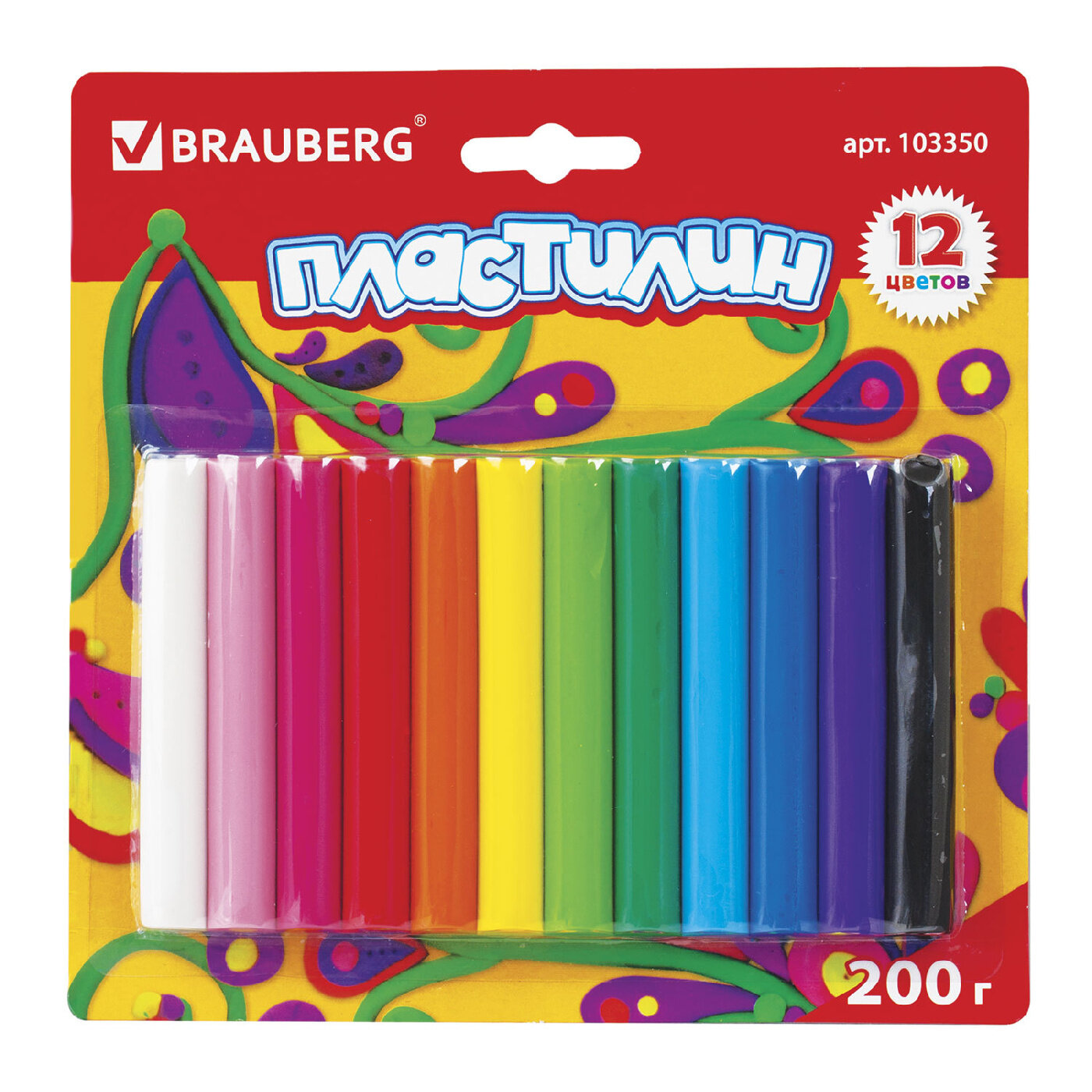 Пластилин классический BRAUBERG 12 цветов, 200 г, высшее качество, блистер, 103350