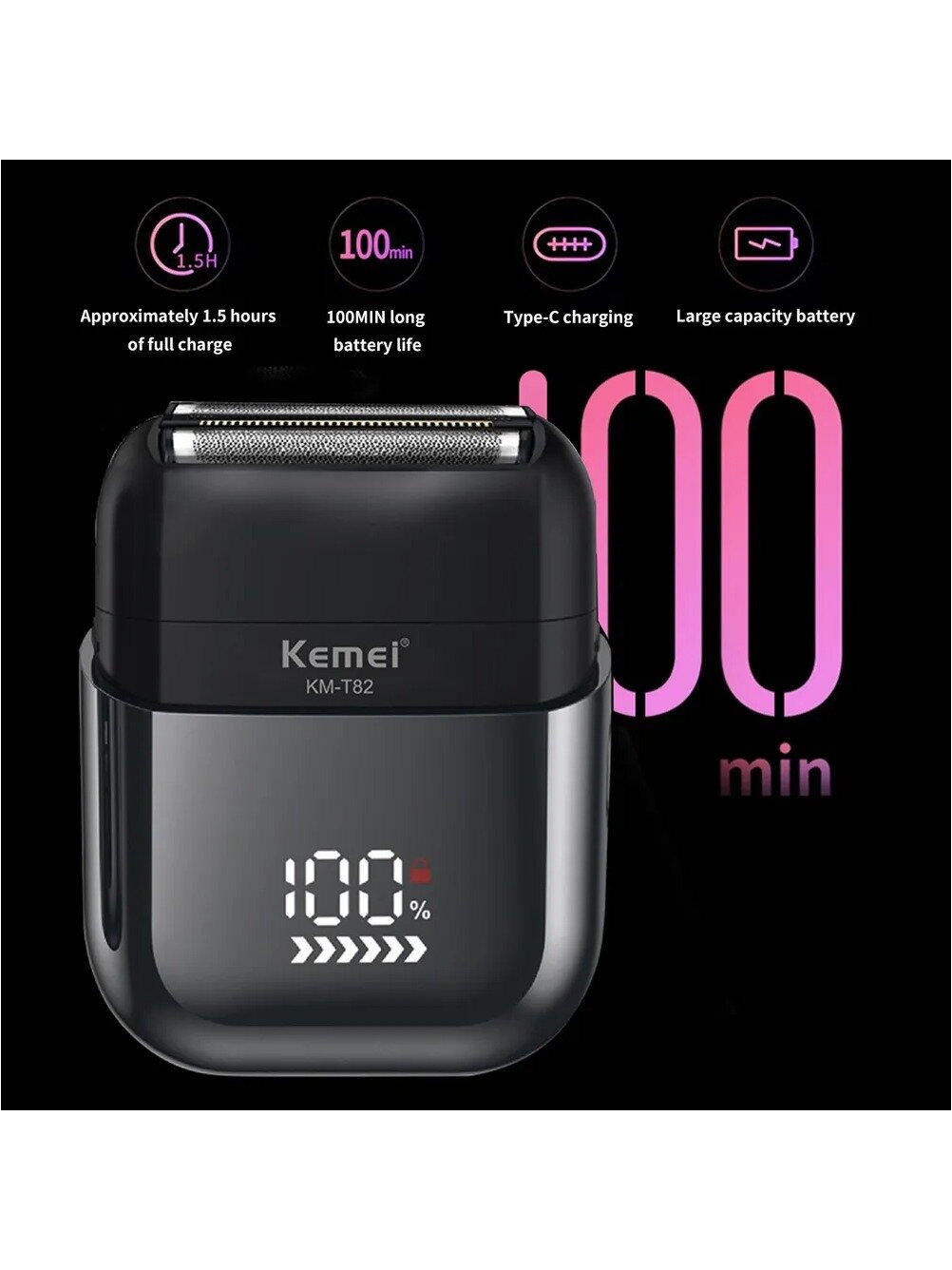 KEMEI T82 возвратно-поступательная электробритва с цифровым дисплеем аккумуляторная двухлезвийная для мужчин