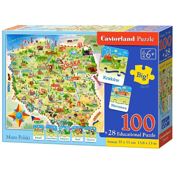 Пазл Castorland Карта Польши, разноцветный, 100 элементов, 33.5 x 23.5 см