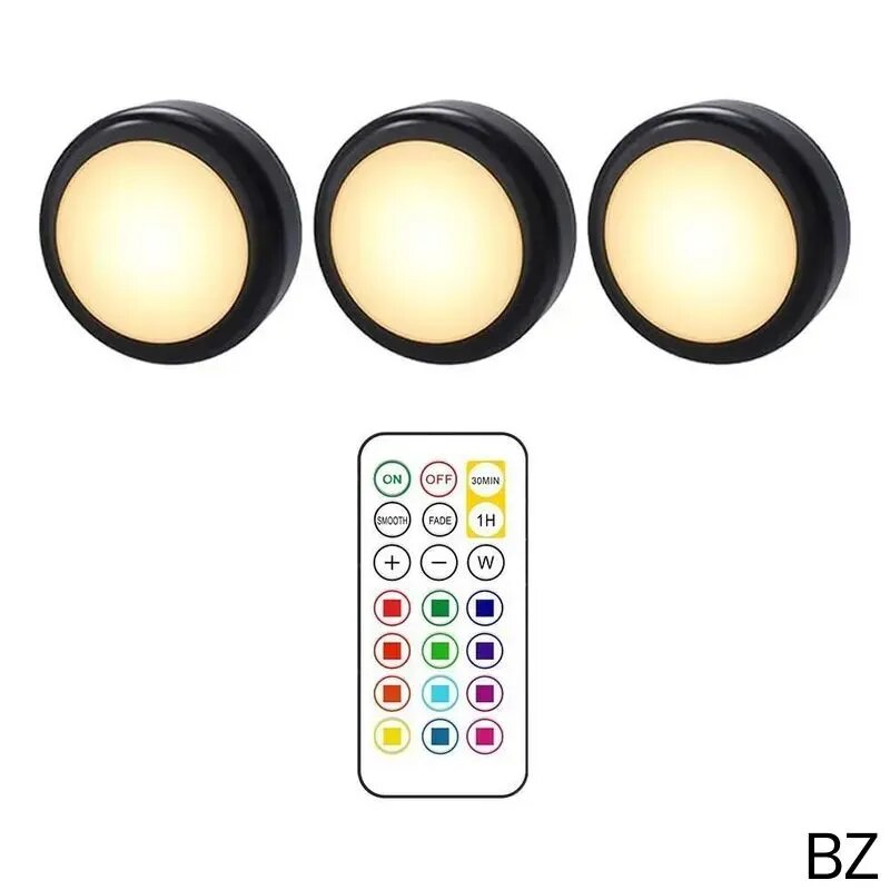 Светильники светодиодные беспроводные с пультом 13 цветов RGB, набор 3/6 шт, подсветка для кухни и шкафа на батарейках, черные