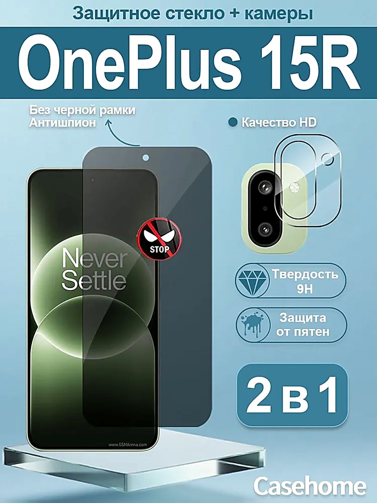 (Ударопрочное!) Защитное стекло для камеры и экрана OnePlus 15R (ОнеПлюс 15R) 2 в 1 антишпион , защита от падений, антиотпечатки