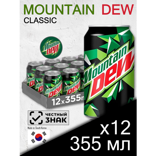 фото Mountain dew, 0.355 л, 12 шт, классическая банка (газированный напиток маунтин дью, южная корея) mtn dew