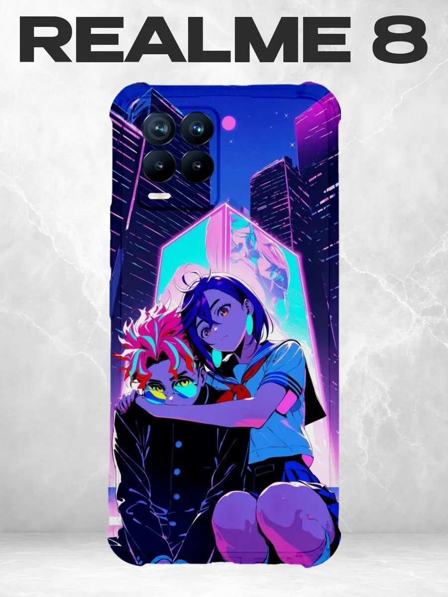Чехол на Realme 8 с принтом Аниме девушка в неоновом городе