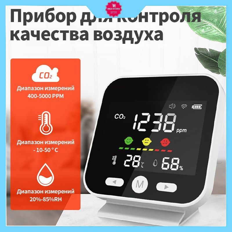Детектор углекислого газа, измеритель температуры и влажности воздуха в доме, детектор качества воздуха-Rich