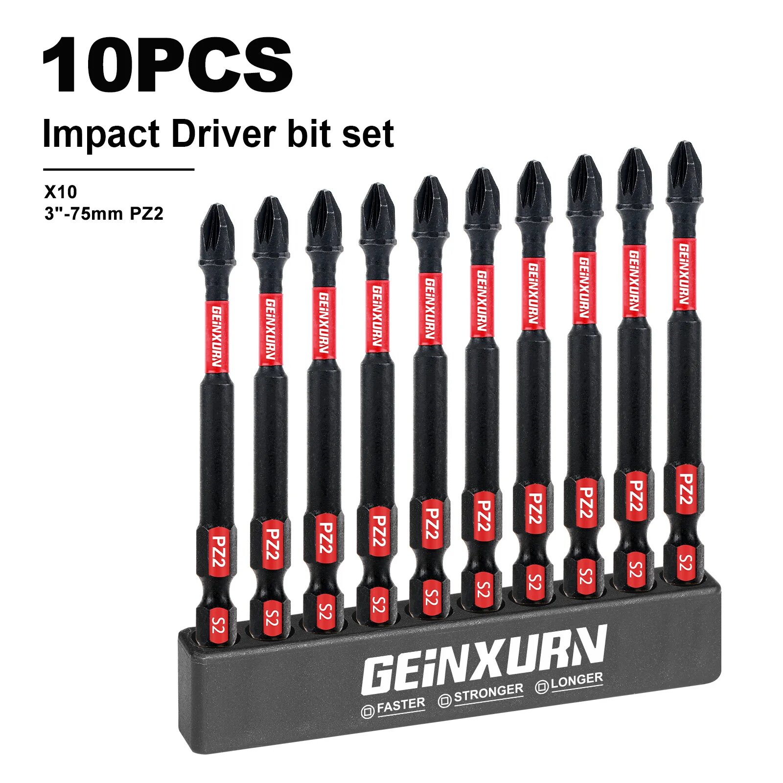 Набор ударных бит Geinxurn PZ2, 10 шт, 3"