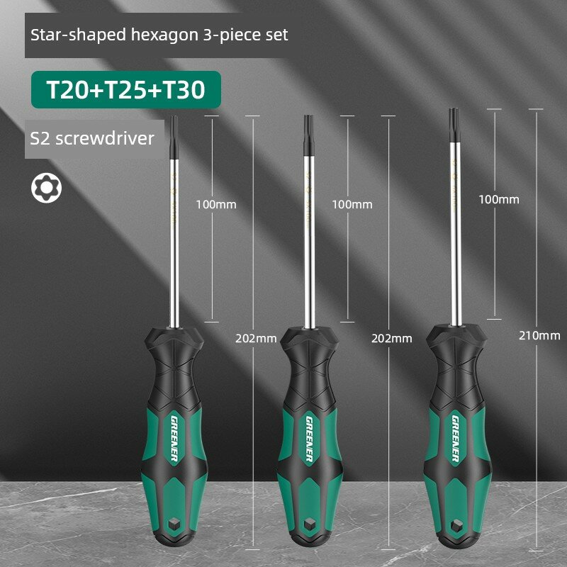 Набор из 3 шестигранных ключей T20+T25+T30 с центральным отверстием и магнитными наконечниками