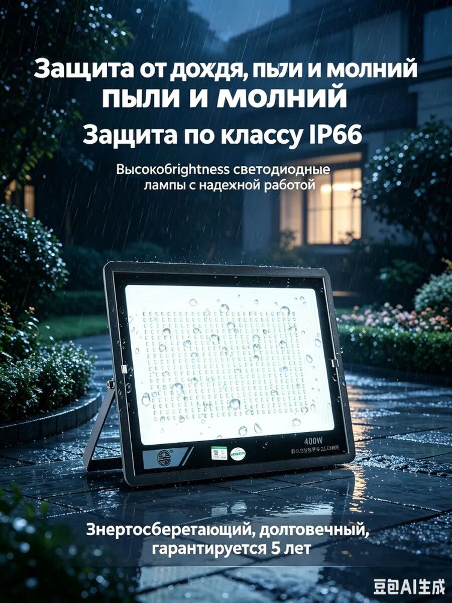 Светодиодный уличный прожектор 300 Вт, IP66, питание 220–240 В, площадь освещения 150 кв. м