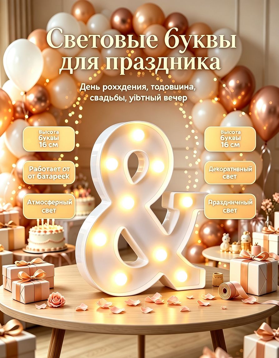 Большой светящийся знак любви с алфавитными символами LED