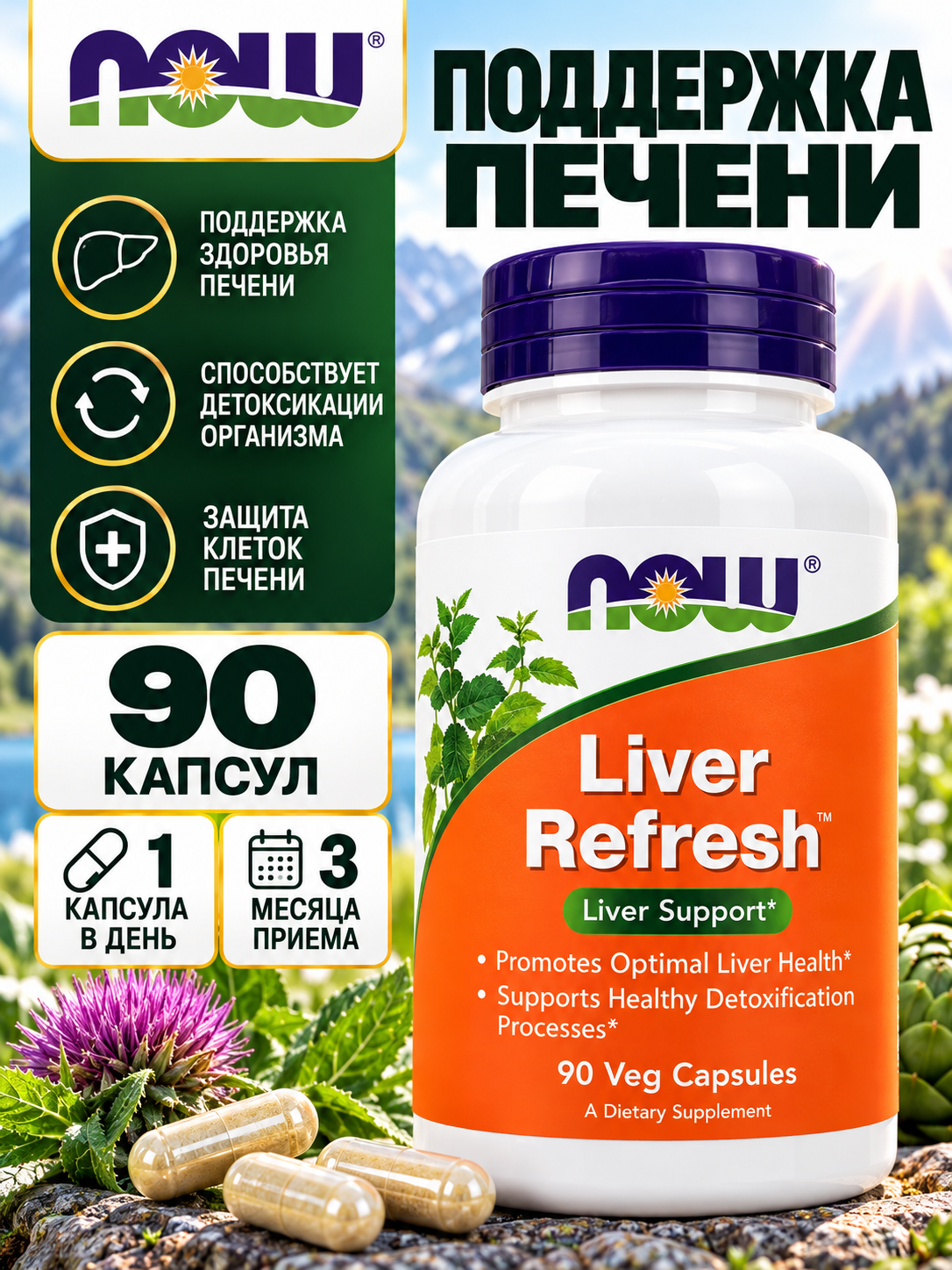 Now Foods, Liver Refresh, Поддержка печени, 90 растительных капсул
