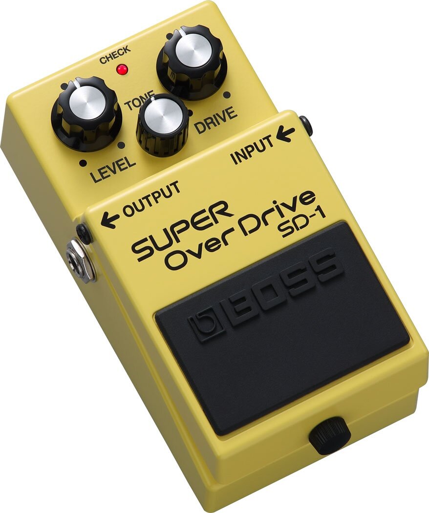 Педаль овердрайва BOSS [SD-1] Super OverDrive с асимметричной схемотехникой для лампового перегруза. Регуляторы: DRIVE, TONE, LEVEL. Металлический корпус, питание 9 В (Крона), потребление 4 мА. Габариты: 70х125х55 мм, вес: 400 г.